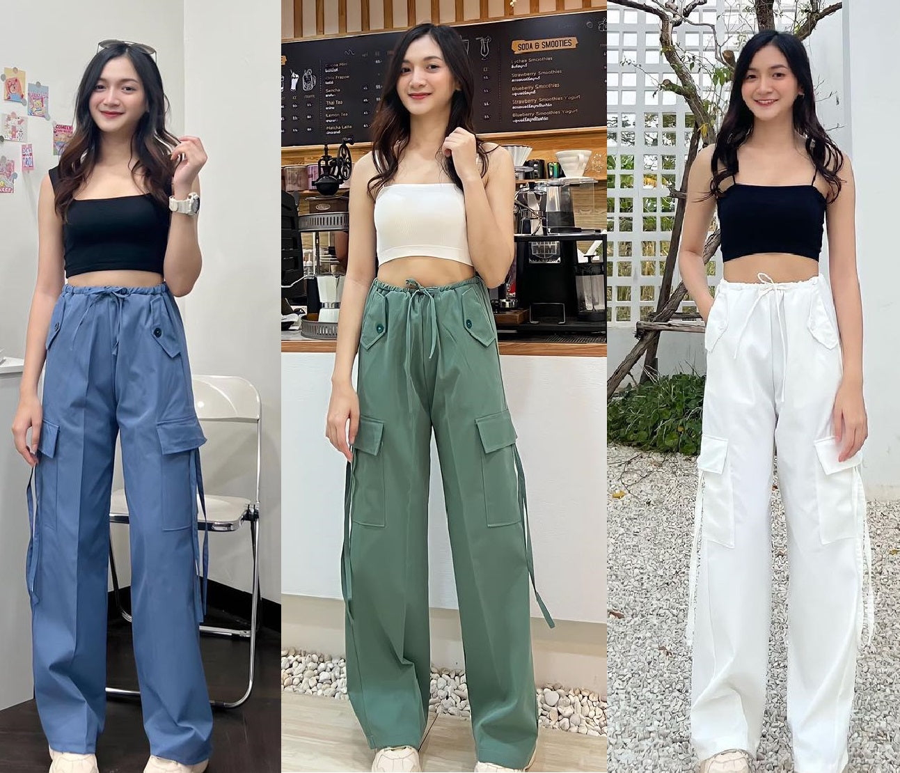 SALE LIVE !! π₯π (PACK - 3) Straight-leg pants with horizontal pockets