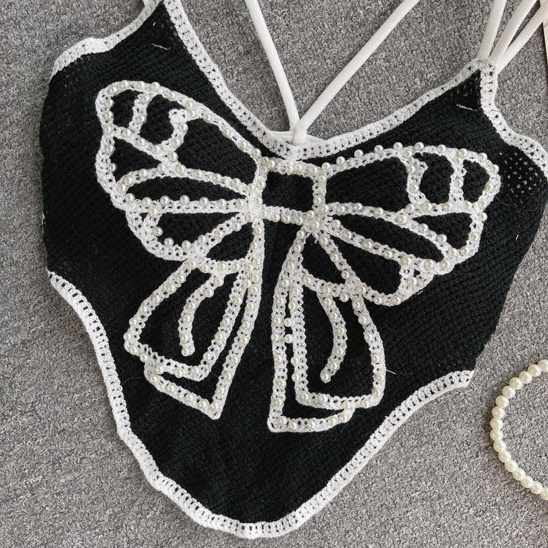 Luxe Bow Pearl Crochet Top