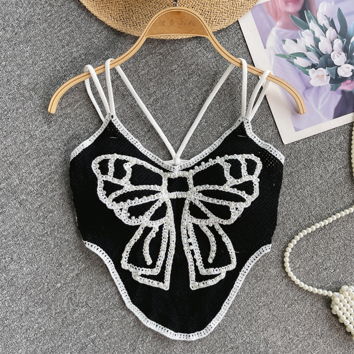 Luxe Bow Pearl Crochet Top
