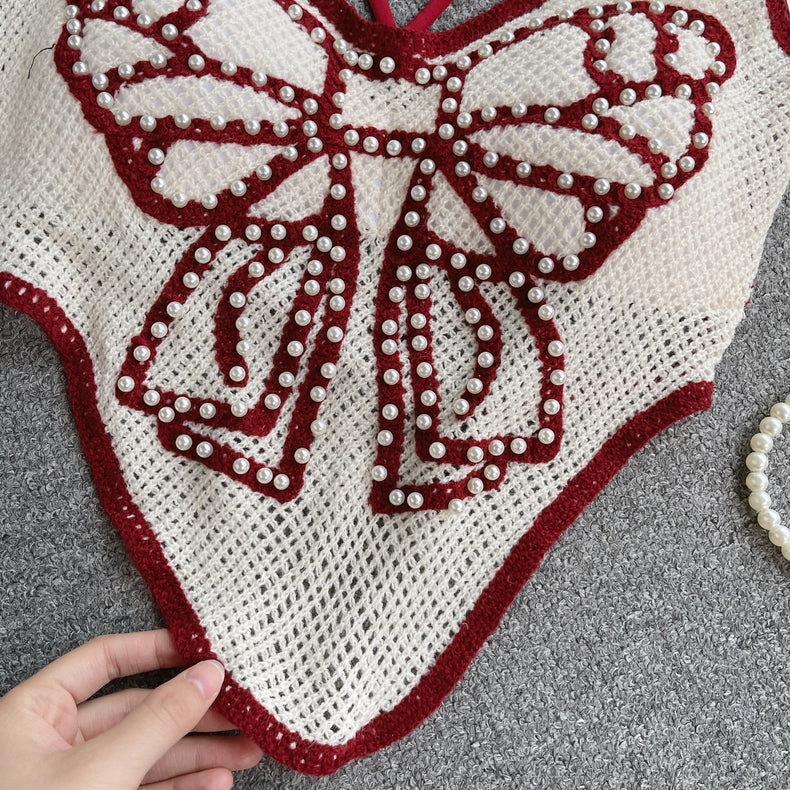Luxe Bow Pearl Crochet Top