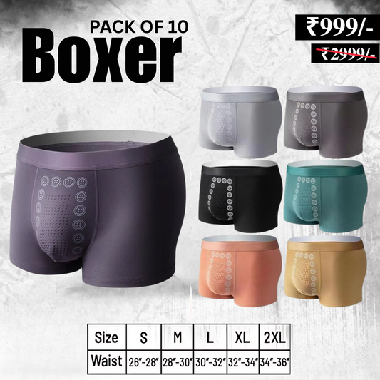 (10-Pack) Magnetic Therapy Men’s Boxer Briefs – Bamboo Comfort & Energetic Support | U-10