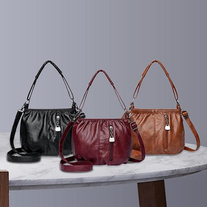 Real Leather Crossbody Bag Luxe Textured Finish Practical Multi-Compartment Blessing Bag