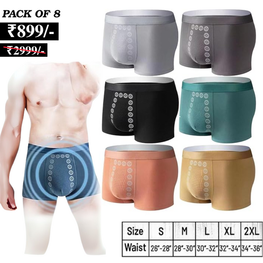 (8-Pack) Magnetic Therapy Men’s Boxer Briefs – Bamboo Comfort & Energetic Support | U-07