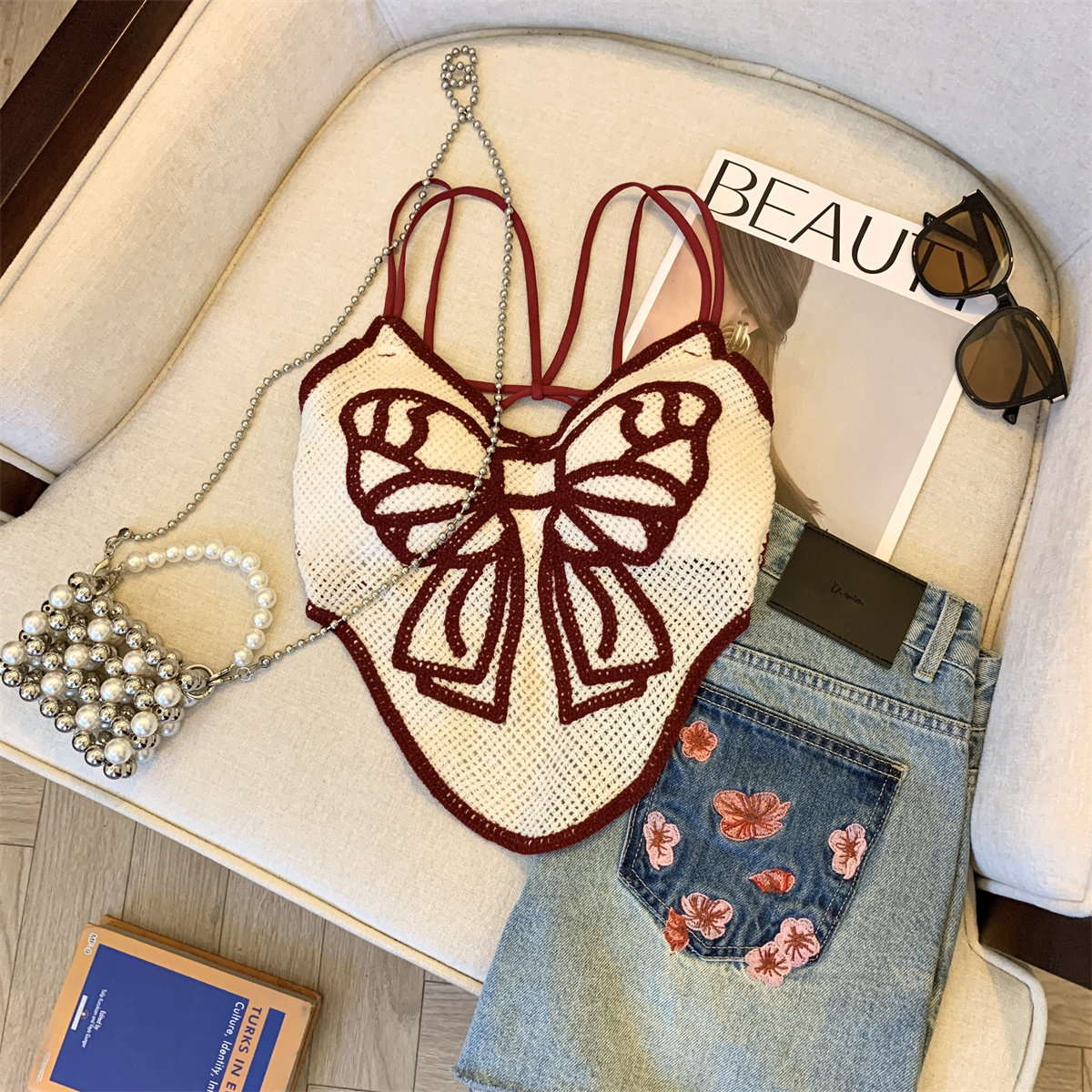 Luxe Bow Pearl Crochet Top