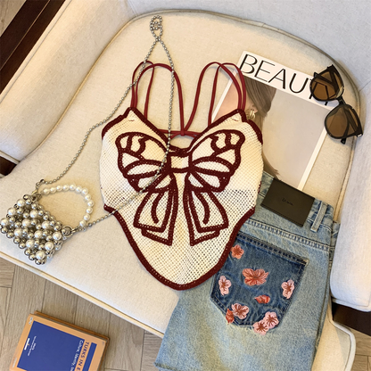Luxe Bow Pearl Crochet Top