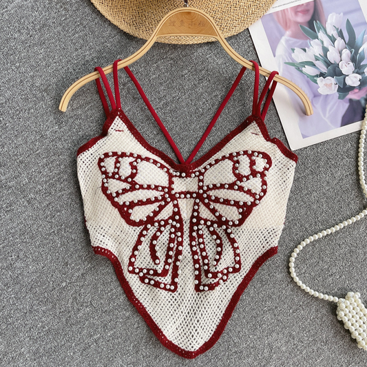 Luxe Bow Pearl Crochet Top