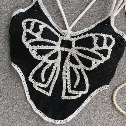 Luxe Bow Pearl Crochet Top