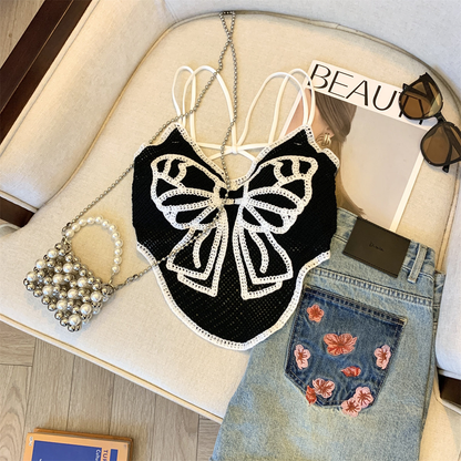 Luxe Bow Pearl Crochet Top