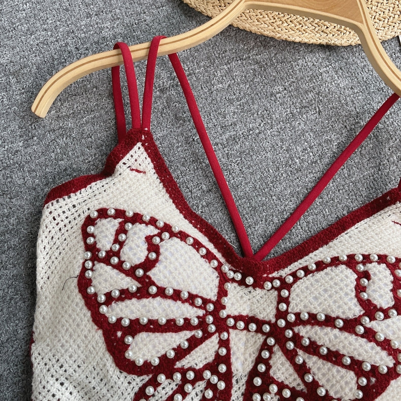 Luxe Bow Pearl Crochet Top