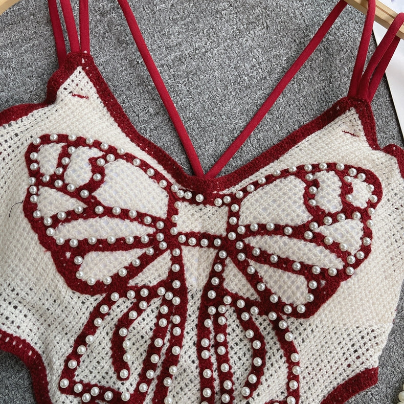Luxe Bow Pearl Crochet Top
