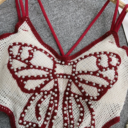 Luxe Bow Pearl Crochet Top