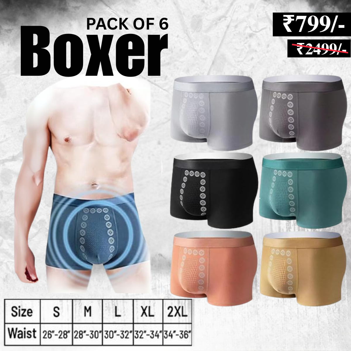 (6-Pack) Magnetic Therapy Men’s Boxer Briefs – Bamboo Comfort & Energetic Support | U-09