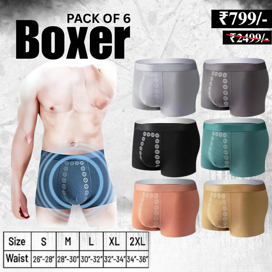 (6-Pack) Magnetic Therapy Men’s Boxer Briefs – Bamboo Comfort & Energetic Support | U-09