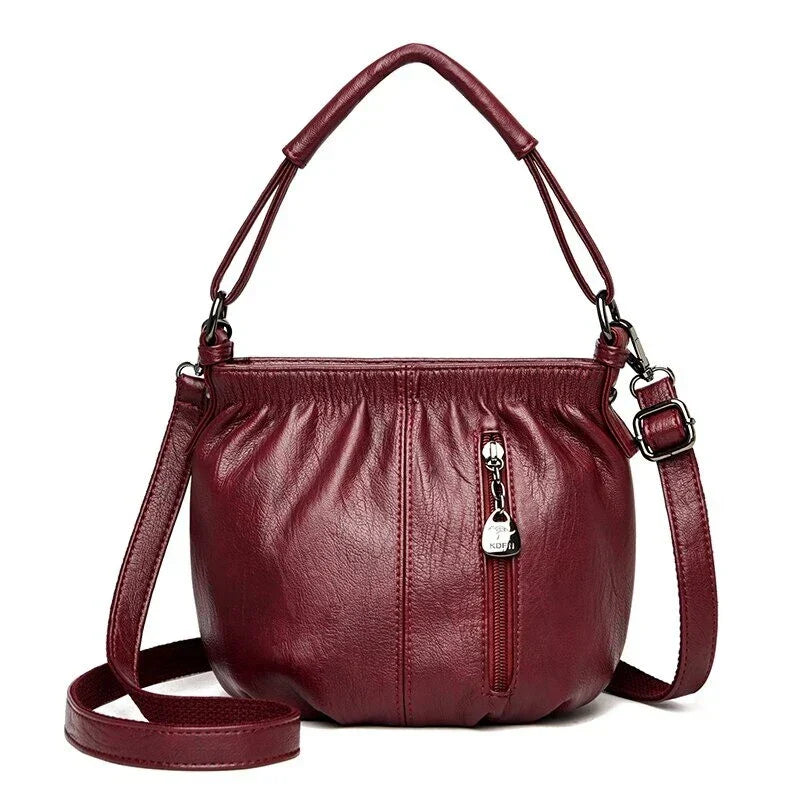 Real Leather Crossbody Bag Luxe Textured Finish Practical Multi-Compartment Blessing Bag